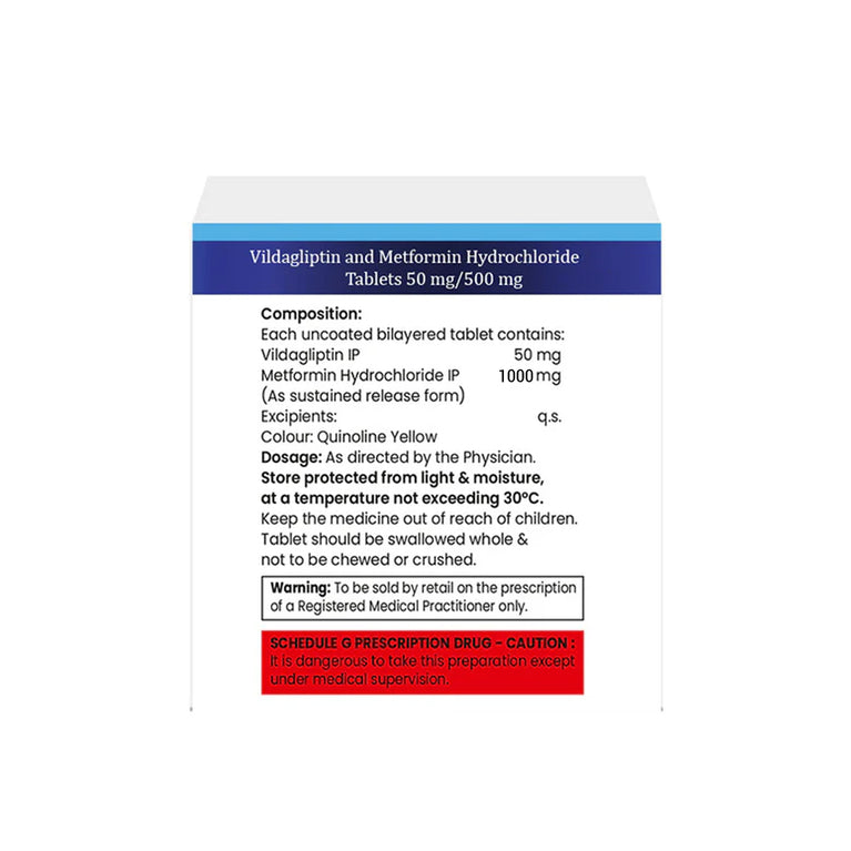 Vildagliptin 50mg & Metformin 1000mg Tablet IP