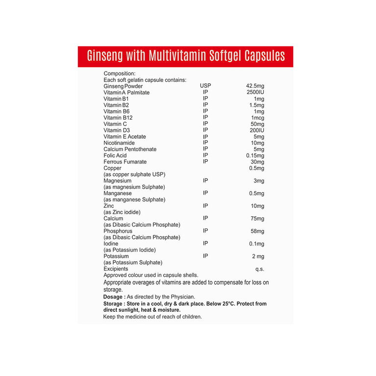 Ginseng with Multivitamin Softgel Capsules IP