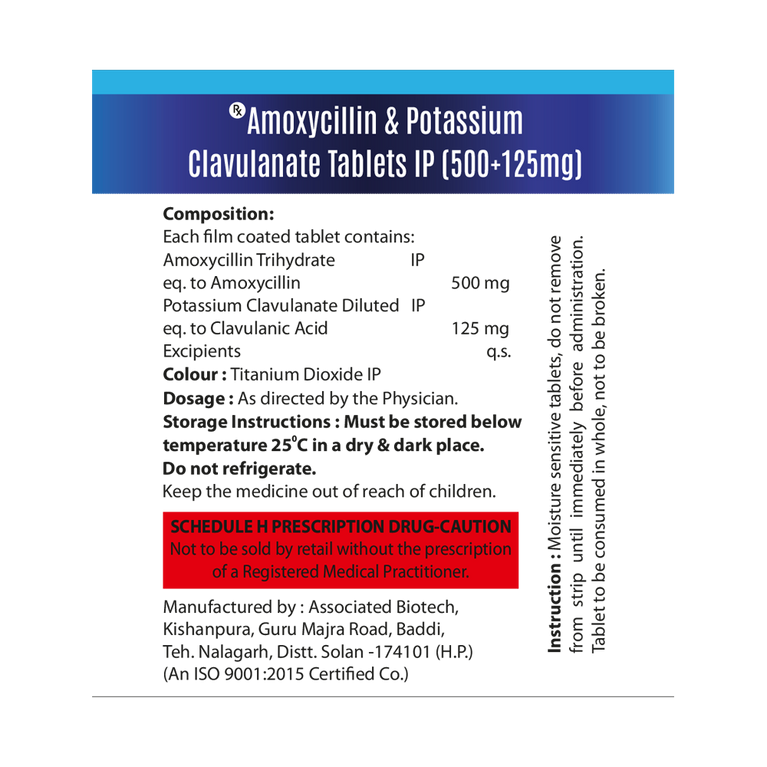 Amoxycillin 500mg & potassium clavulanate 125mg back image 2
