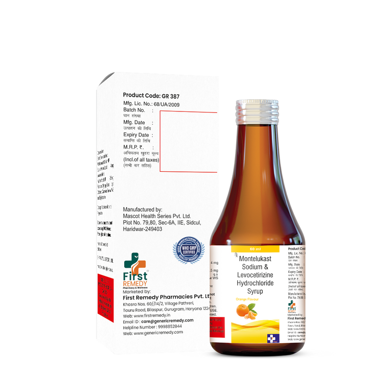 Bottle of Montelukast 4mg & Levocetirizine 2.5mg Syrup back image
