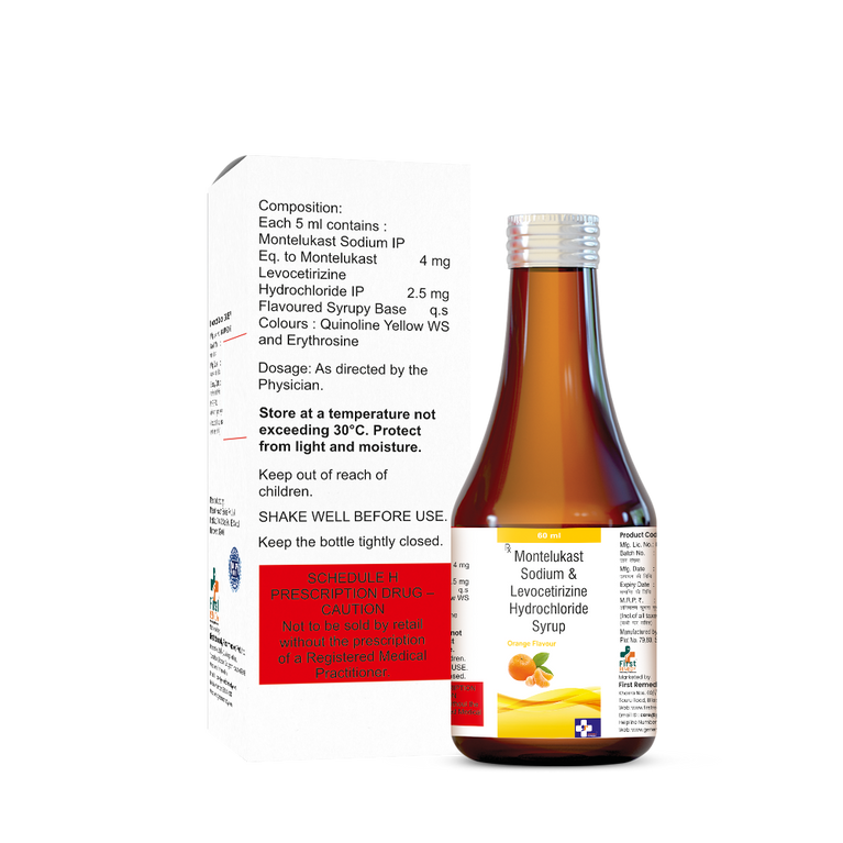 Bottle of Montelukast 4mg & Levocetirizine 2.5mg Syrup composition image