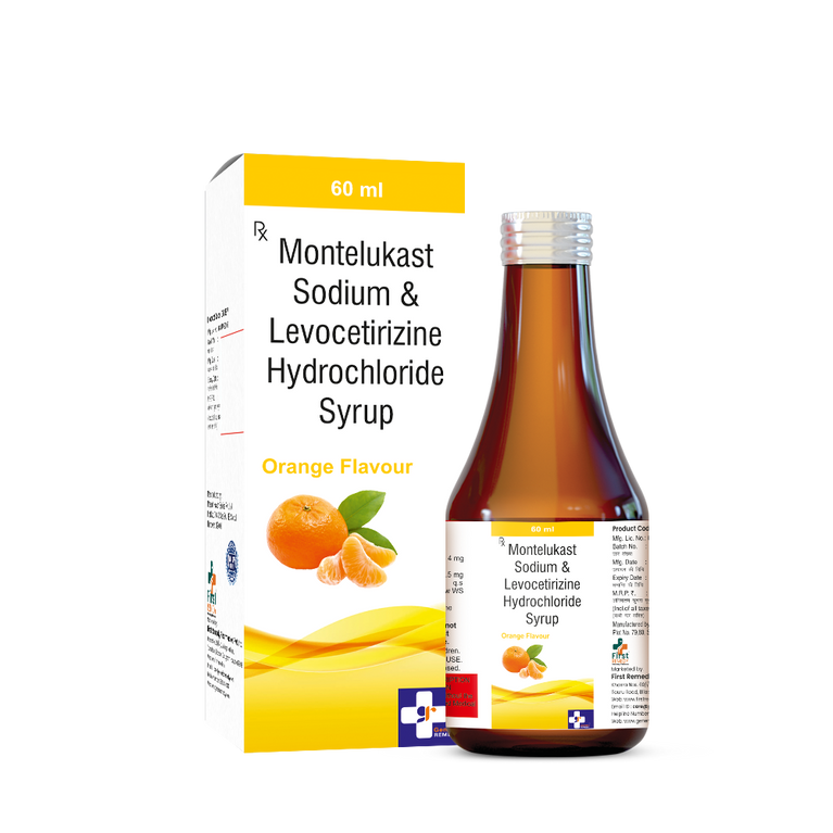 Bottle of Montelukast 4mg & Levocetirizine 2.5mg Syrup front image