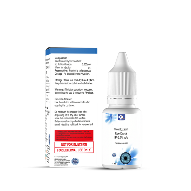Bottle of Moxifloxacin 0.5% w/v Eye drops composition image
