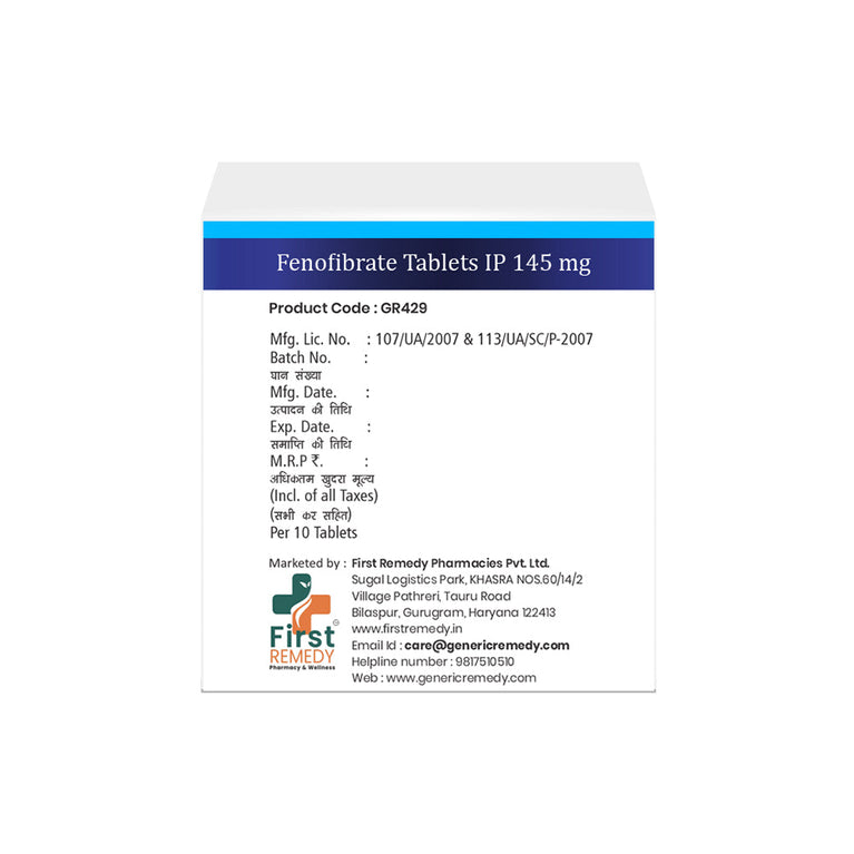 Box of Fenofibrate tablets 145mg back image
