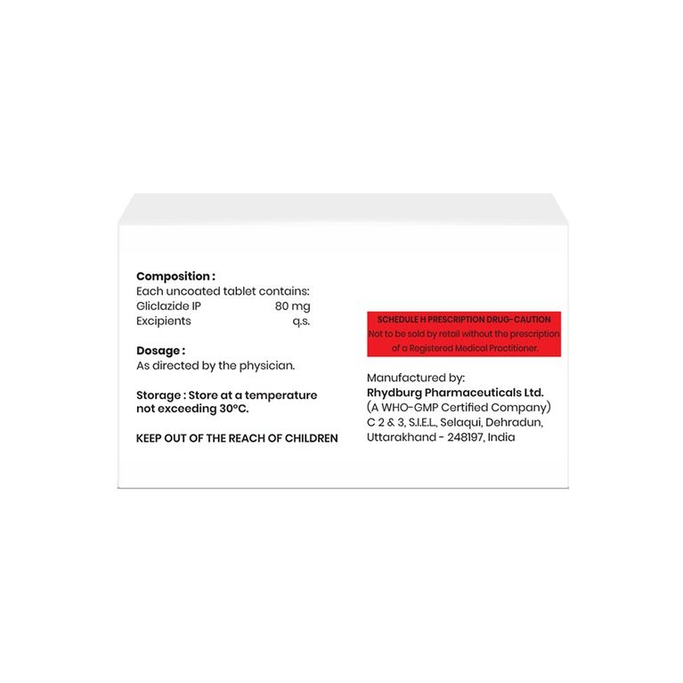 Box of Gliclazide tablets 80mg composition image