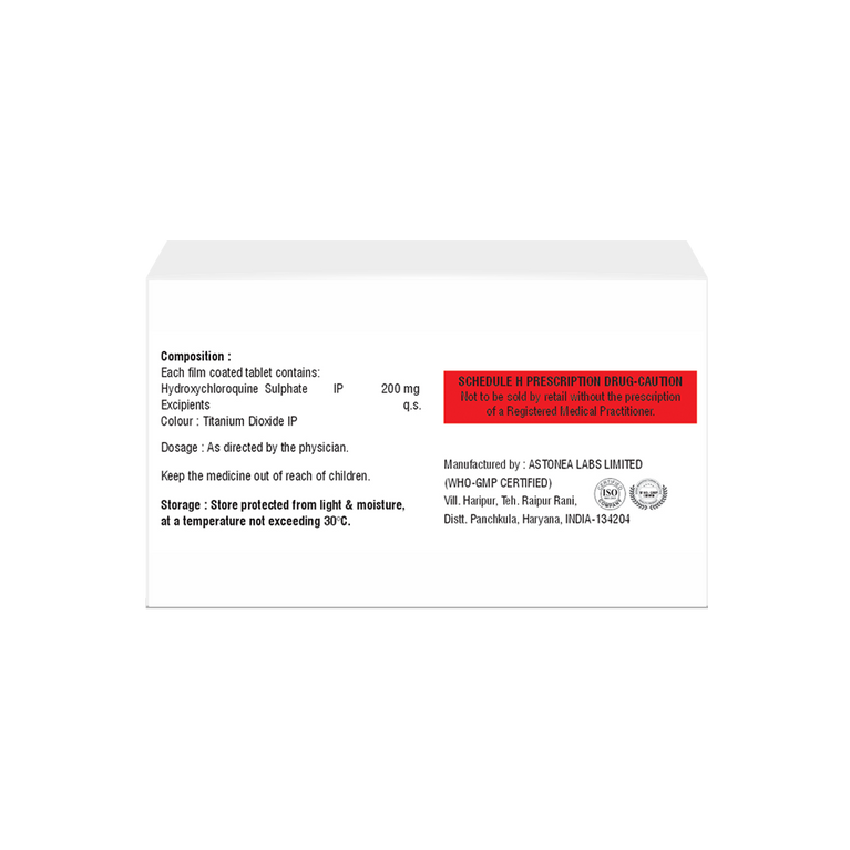 Box of Hydroxychloroquine Sulphate tablets 200 mg composition image