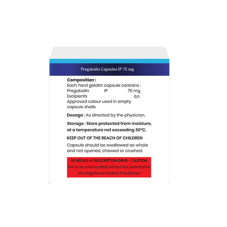 Box of Pregabalin Capsules 75mg composition image