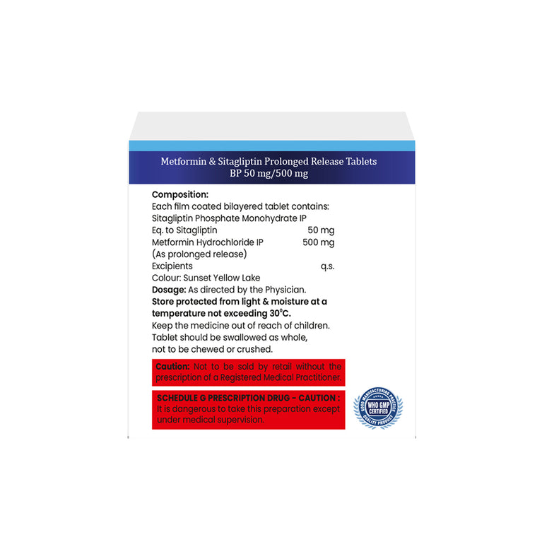 Box of Sitagliptin 50mg Metformin SR 500mg composition image