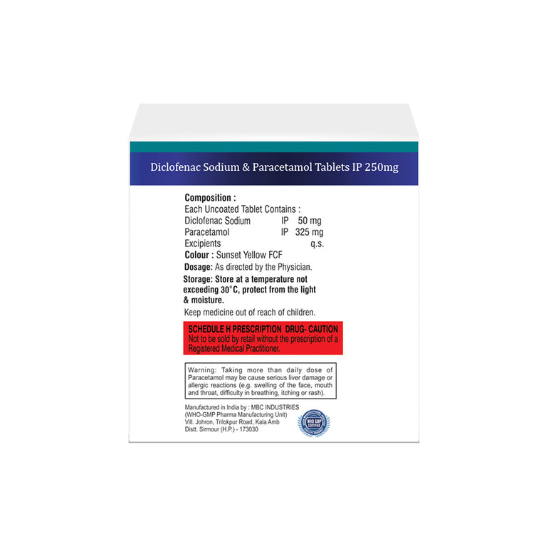 Diclofenac Sodium 50mg & Paracetamol 325mg Tablet IP