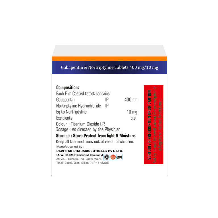 Gabapentin 400mg & Nortriptyline 10mg Tablets IP