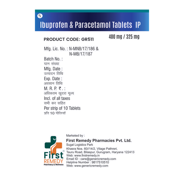 Ibuprofen 400mg & Paracetamol 325mg tablets back image