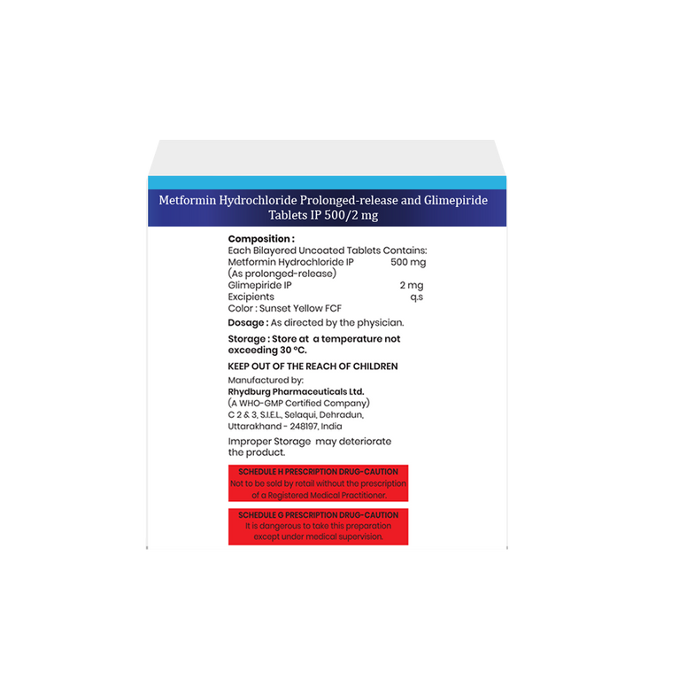 Metformin Hydrochloride Prolonged-release 500mg & Glimepiride 2mg Tablets IP