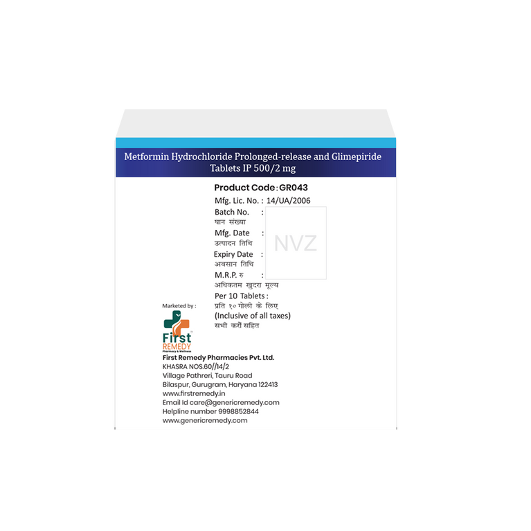 Metformin Hydrochloride Prolonged-release 500mg & Glimepiride 2mg Tablets IP