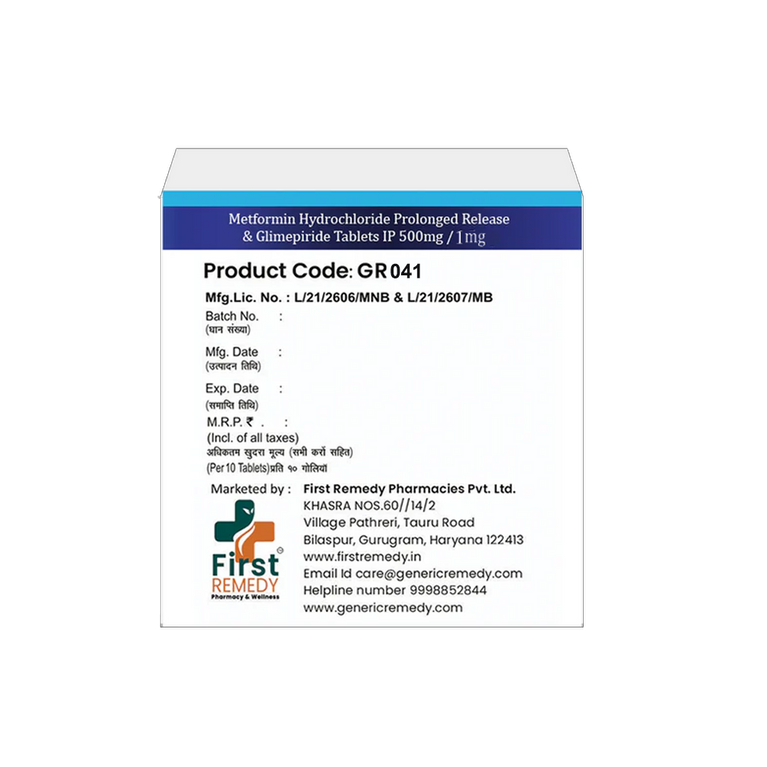 Metformin 500mg Prolonged release & Glimepiride 1mg Tablets IP