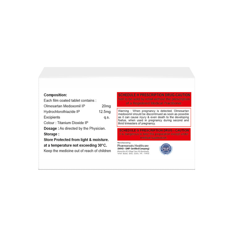 Olmesartan Medoxomil 20mg & Hydrochlorothiazide 12.5mg Tablets IP