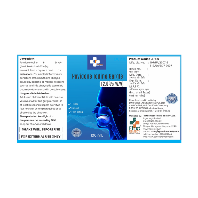 Povidone Iodine Gargle 2% w/v IP