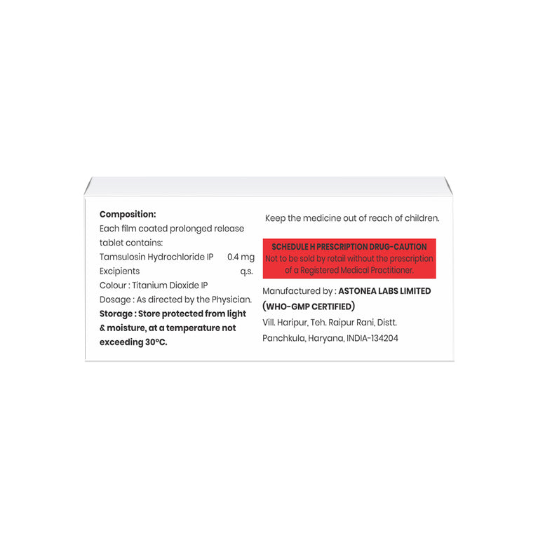 Box of Tamsulosin Hydrochloride Prolonged Release tablet 0.4mg composition image