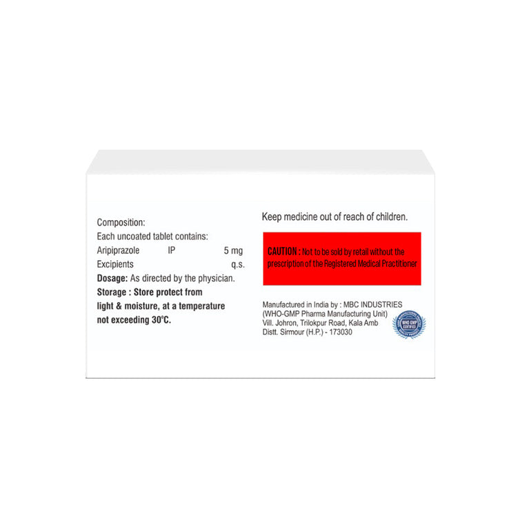 Box of Aripiprazole tablets 5mg composition image