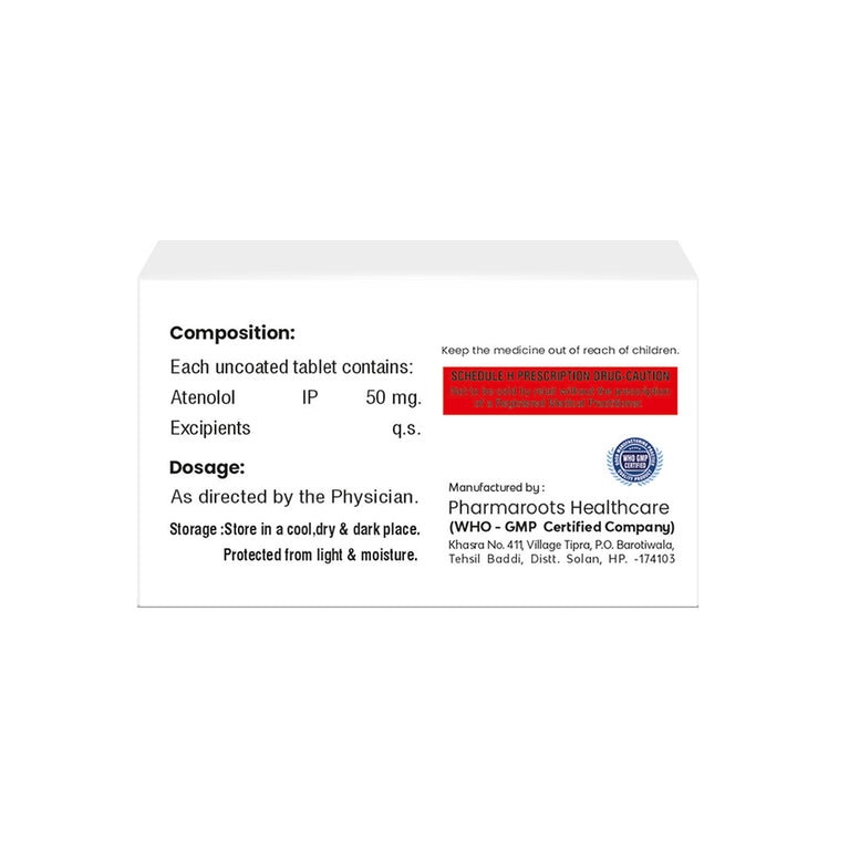 Box of Atenolol tablets 50mg composition image