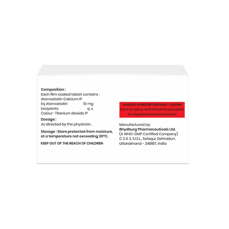 Box of atorvastatin tablets 10mg composition image