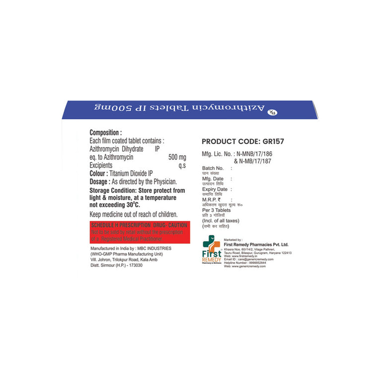 Box of Azithromycin tablets 500mg composition image