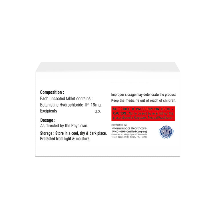 Box of Betahistine tablets 16mg composition image