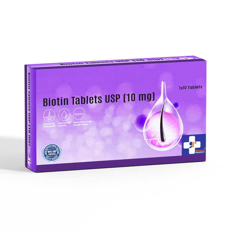 Box of Biotin tablets 10mg front image