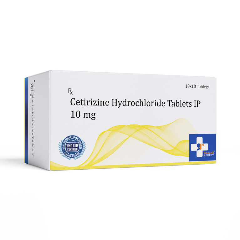 Box of Cetirizine Hydrochloride tablets 10mg front image