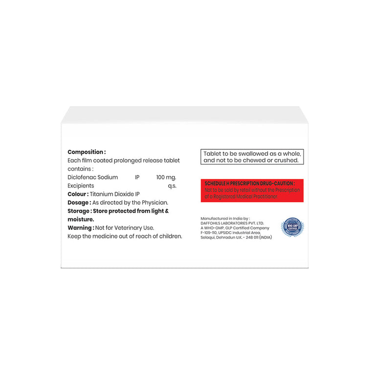 Box of Diclofenac PR tablets 100mg composition image