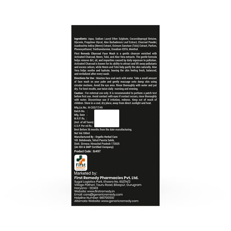 Tube of First Remedy Charcoal Face wash back image