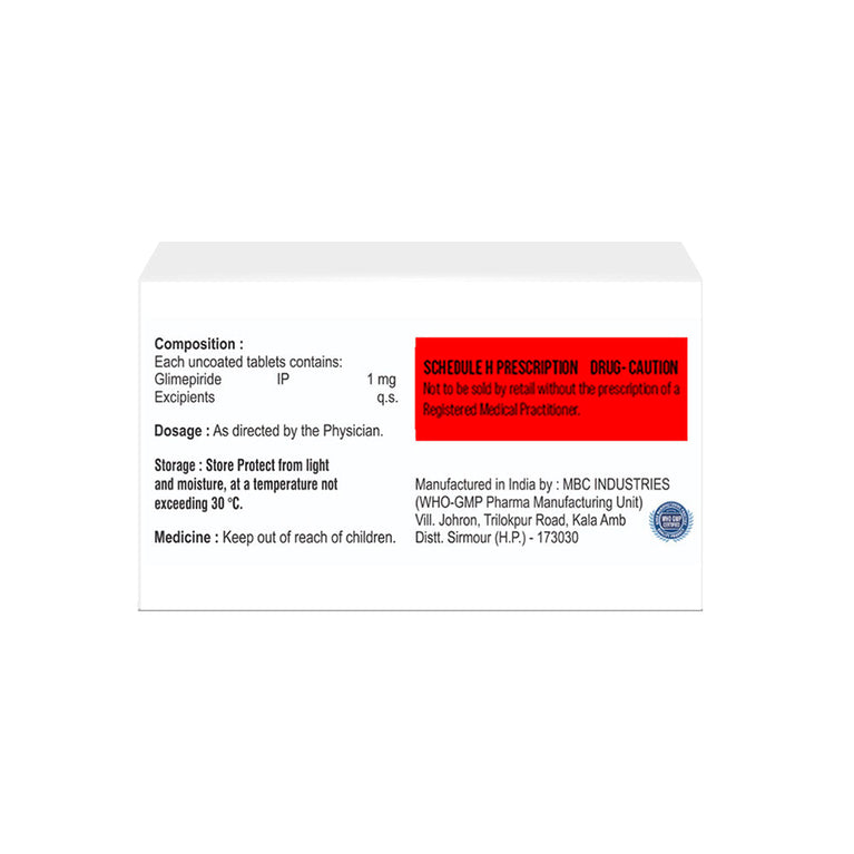 Box of Glimepiride tablets 1mg composition image