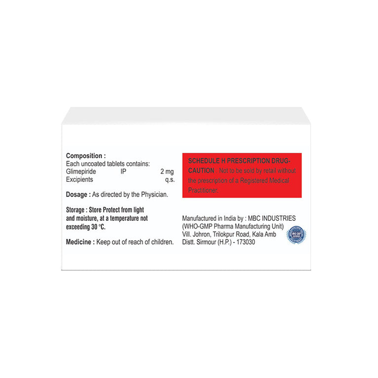 Box of Glimepiride tablets 2mg composition image