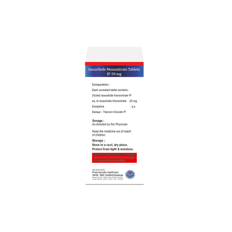 Box of Isosorbide Mononitrate tablets 20mg composition image