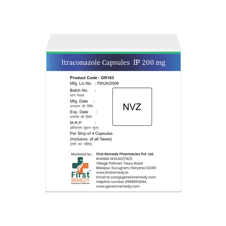 Box of Itraconazole capsule 200mg back image