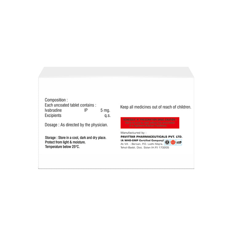 Box of Ivabradine tablets 5mg composition image