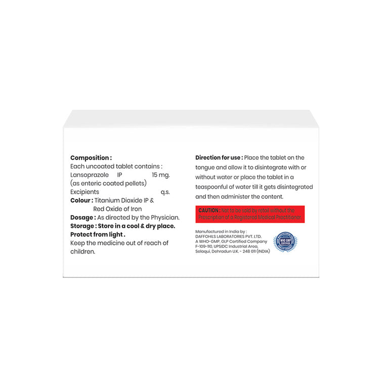 Box of Lansoprazole tablets 15mg composition image