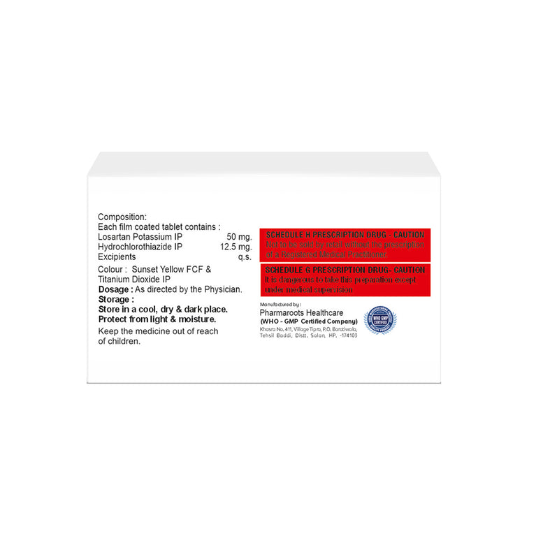 Box of Losartan & Hydrochlorothiazide tablets 50mg/12.5mg composition image