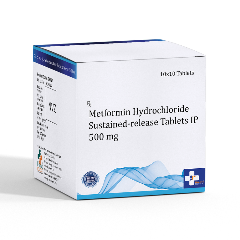 Box of Metformin Hydrochloride Sustained-Release tablets 500mg front image