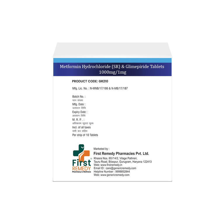 Box of Metformin SR & Glimepiride tablets 1000mg/1mg back image