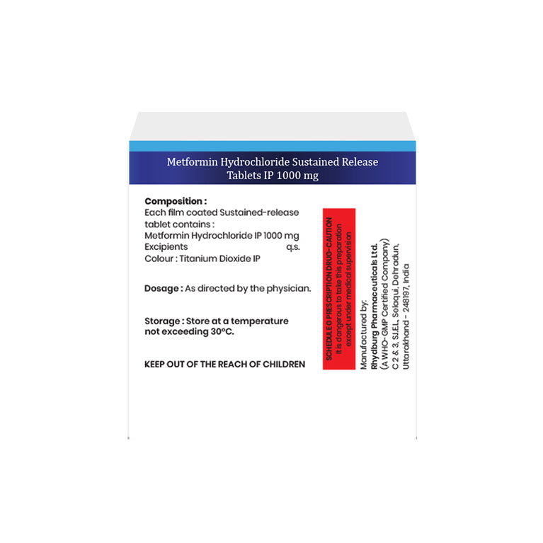 Box of Metformin SR tablets 1000mg composition image