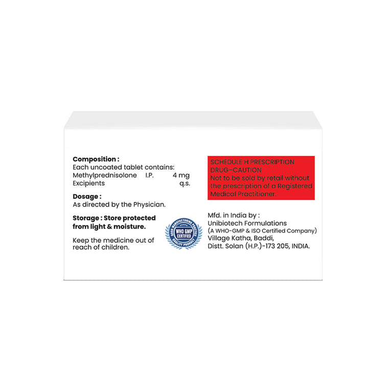 Box of Methylprednisolone tablets 4mg composition image