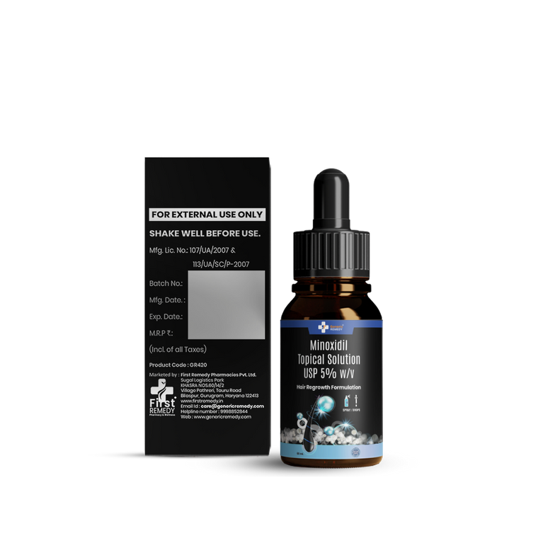 Bottle of Minoxidil topical solution 5% w/v back image