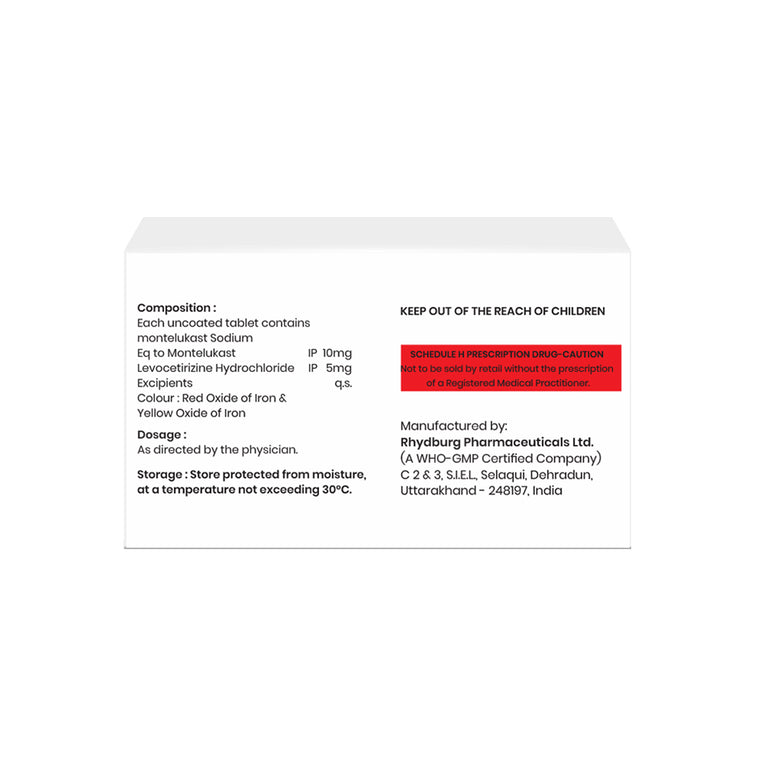 Box of Montelukast & Levocetirizine tablets 10mg/5mg composition image
