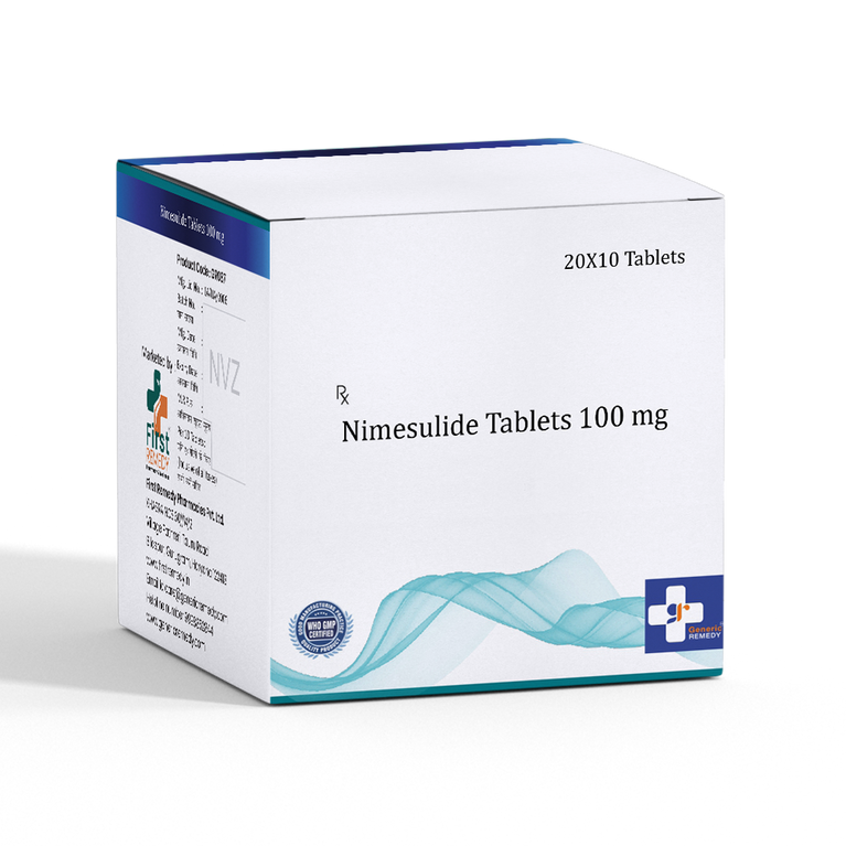 Box of Nimesulide tablets 100mg front image