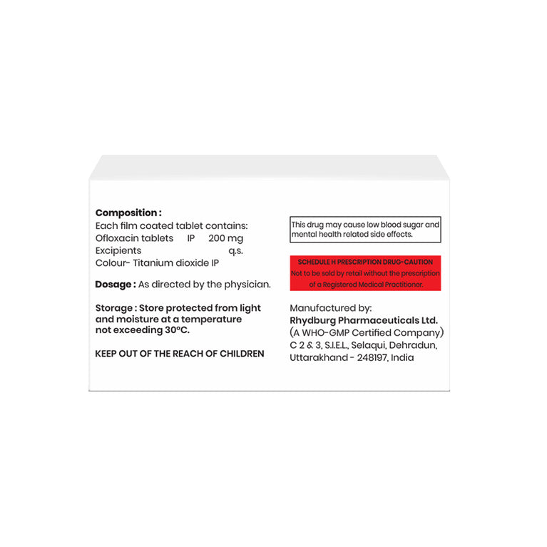 Box of Ofloxacin tablets 200mg composition image
