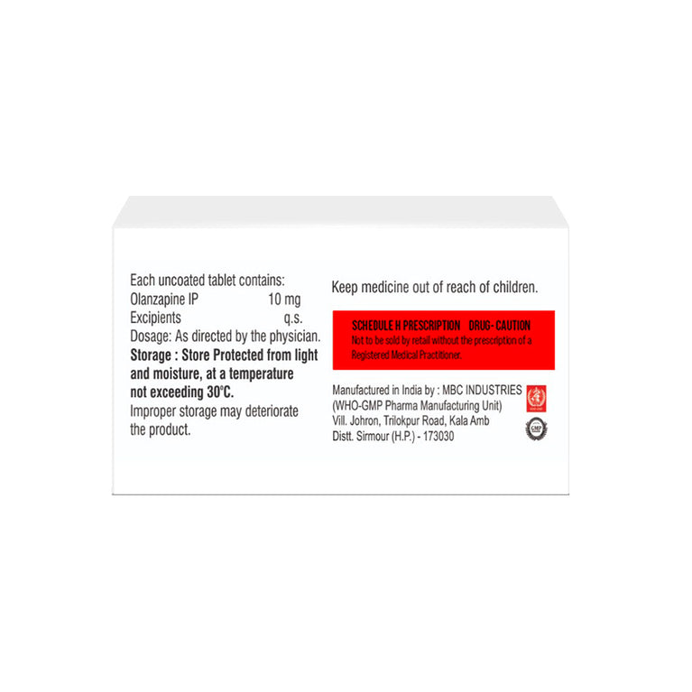 Box of Olanzapine tablets 10mg composition image
