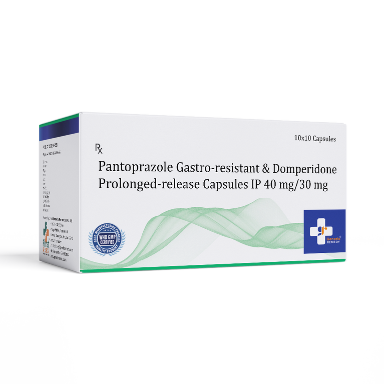 Box of Pantoprazole & Domperidone PR capsules 40mg/30mg front image