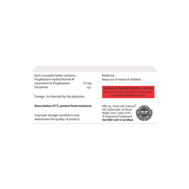 Box of Pioglitazone tablets 15mg composition image