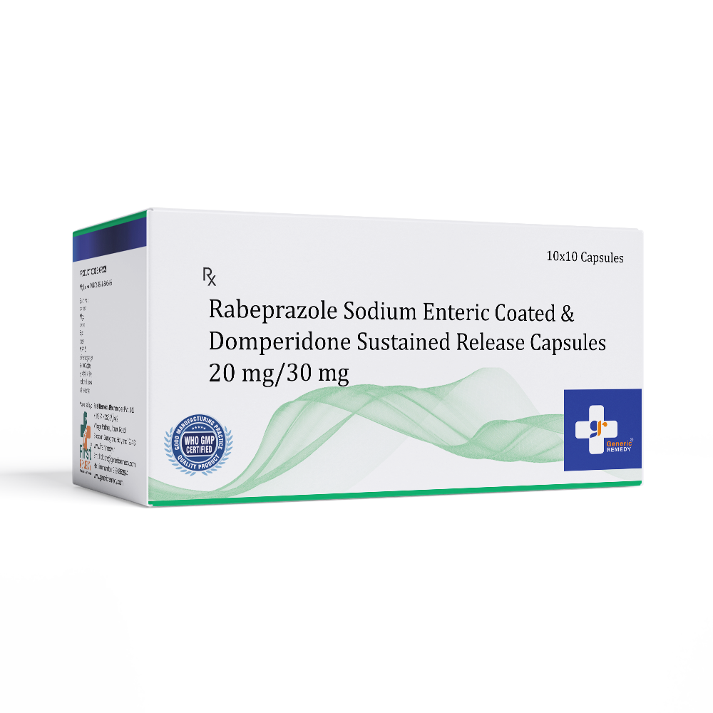 Box of Rabeprazole & Domperidone SR 20mg/30mg capsules front image