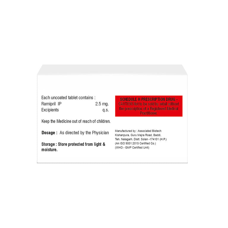 Box of Ramipril tablets 2.5mg composition image